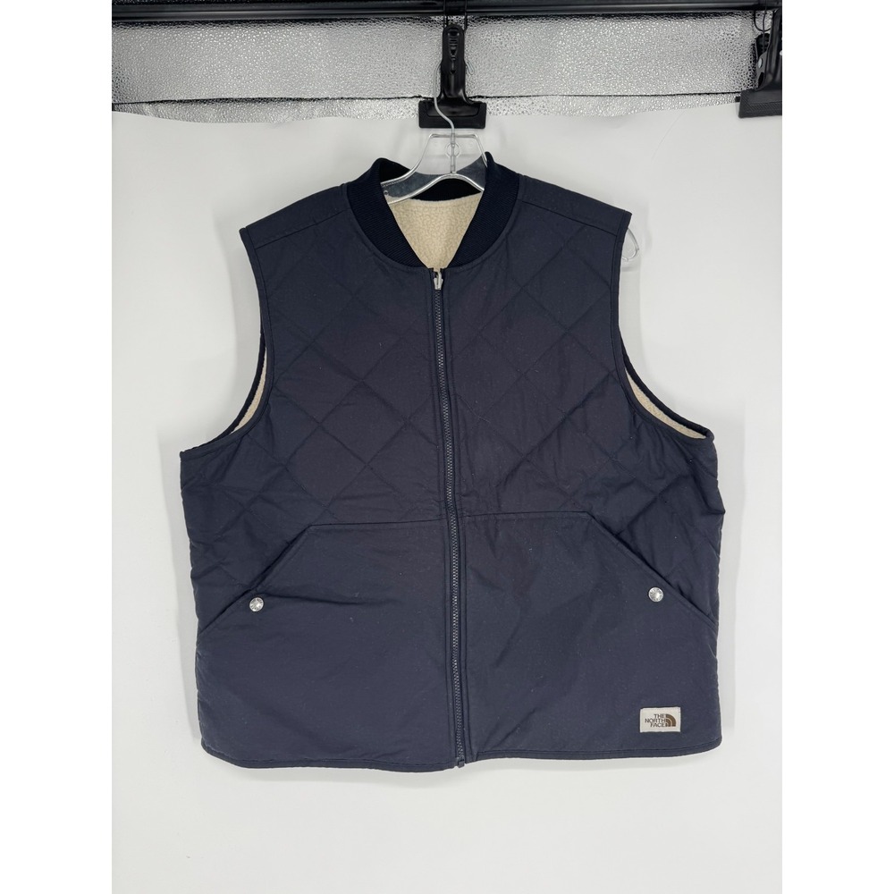 The North Face Cuchillo Reversible Sherpa Vest Women 2XL Cream Navy Fleece Lined